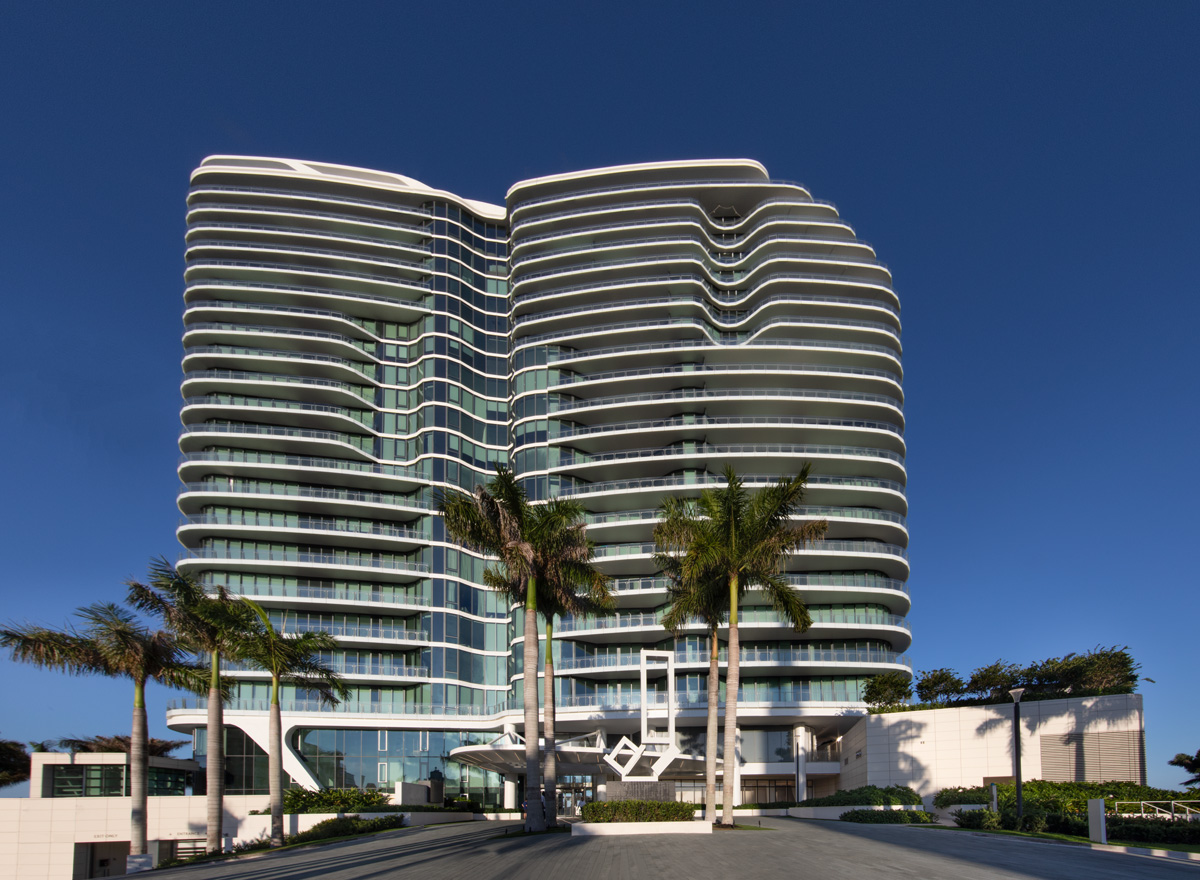 Architectural view of the Bristol luxury rental condominium located at the edge of the intercostal.