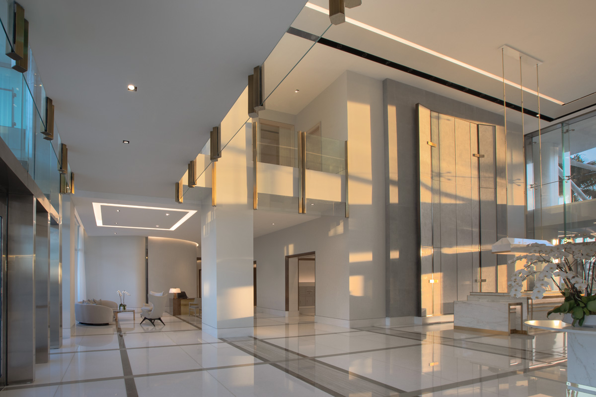 Lobby of the Bristol luxury residential condominium in Palm Beach, FL.