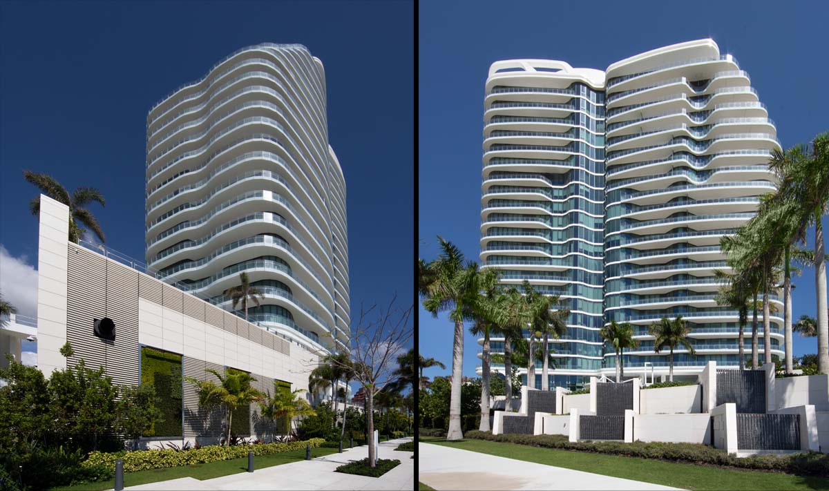 Architectural view of the Bristol luxury rental condominium located at the edge of the intercostal.