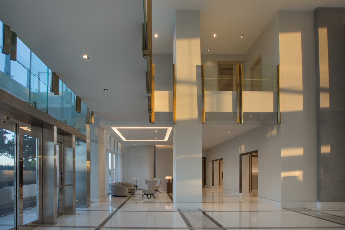 Lobby of the Bristol luxury residential condominium in Palm Beach, FL.