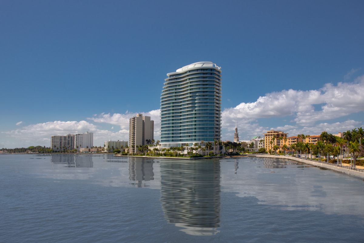 Architectural view of the Bristol luxury rental condominium located at the edge of the intercostal.