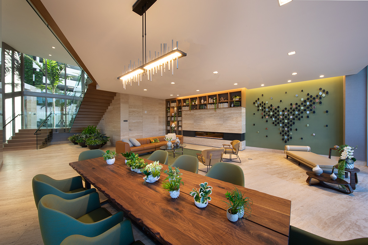 Interior design lobby view at the Harbour Condo Tower N Miami Beach, FL