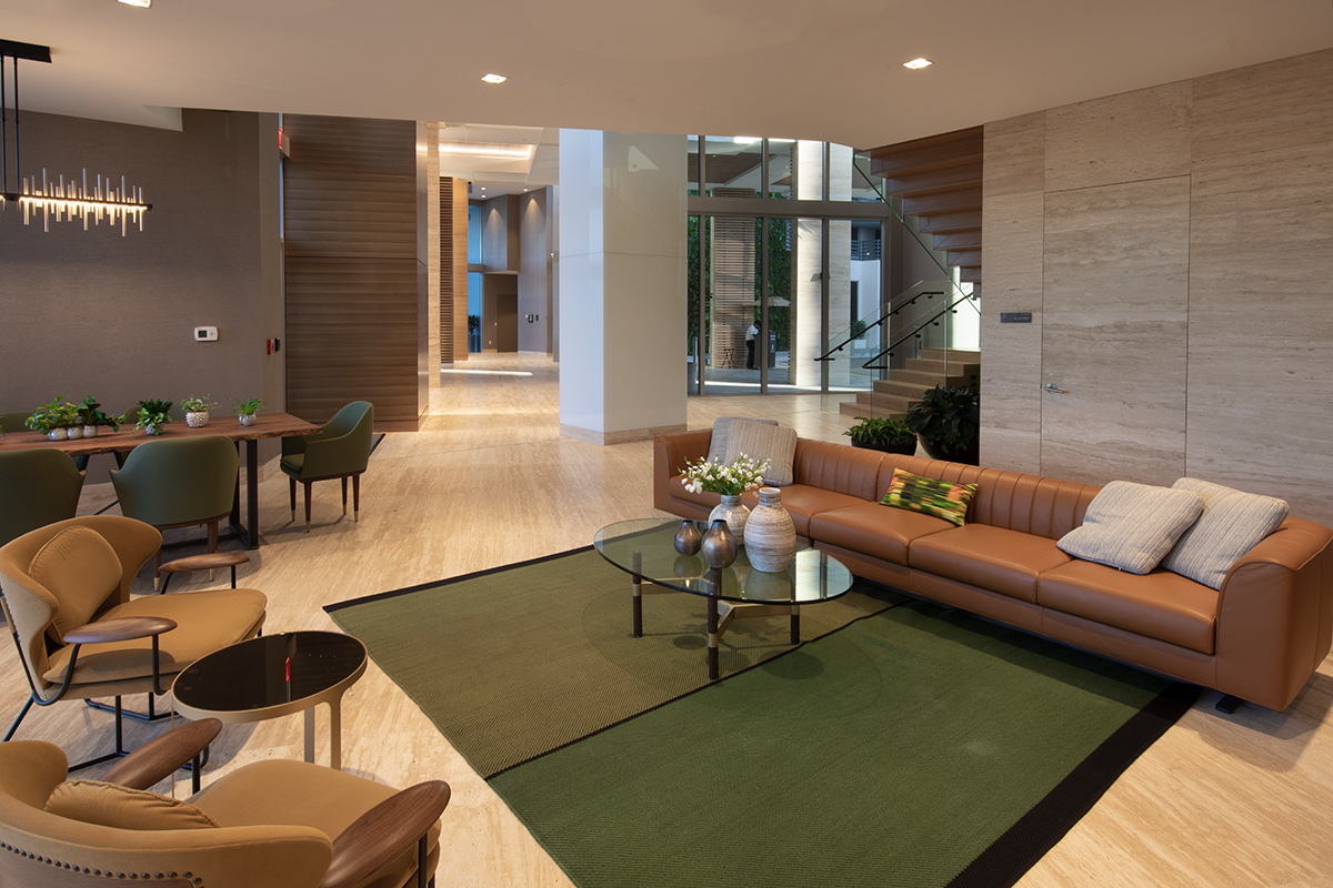 Interior design lobby view at the Harbour Condo Tower N Miami Beach, FL