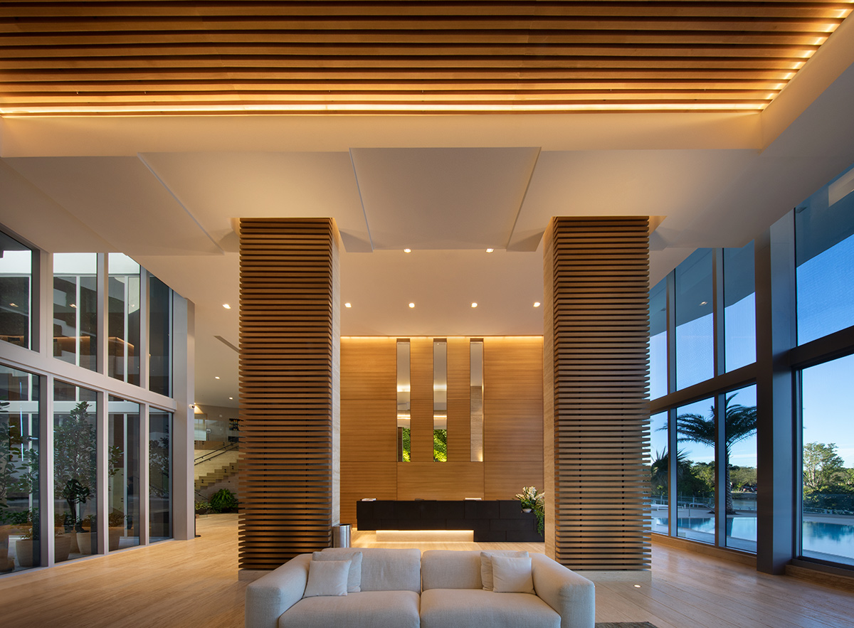 Interior design lobby view at the Harbour Condo Tower N Miami Beach, FL