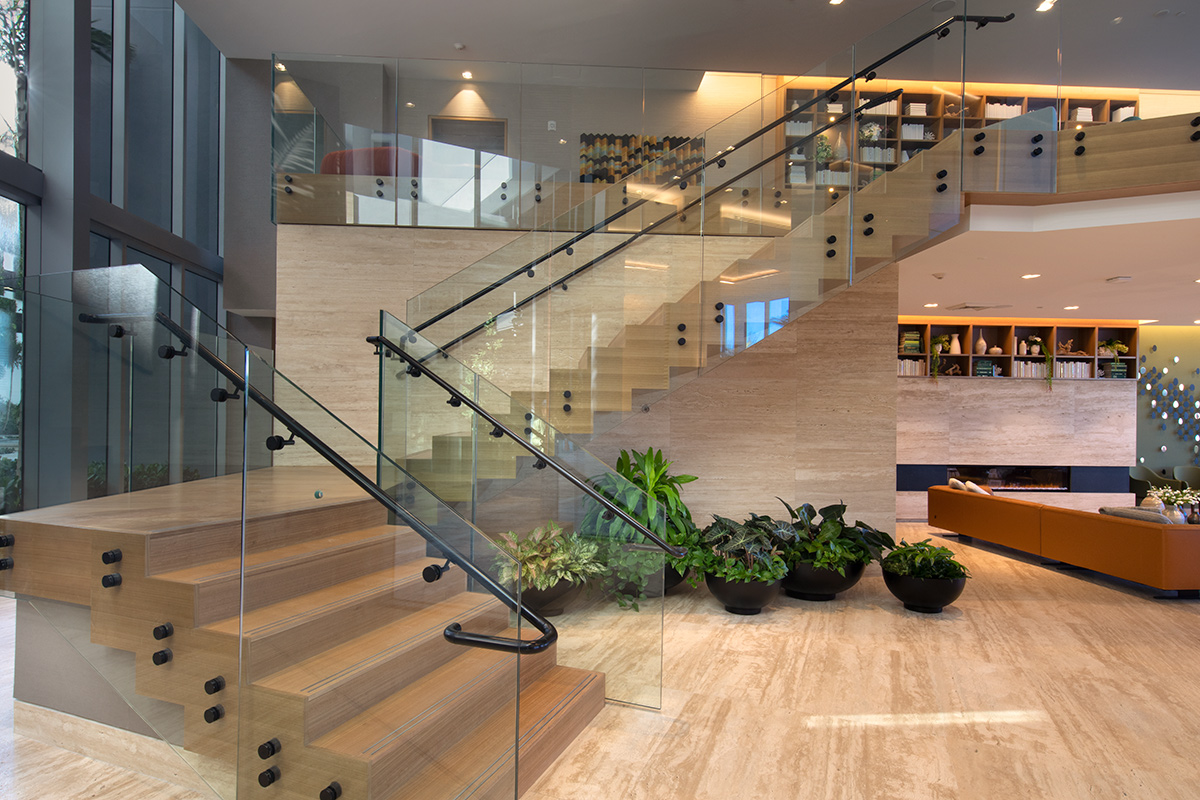 Interior design lobby view at the Harbour Condo Tower N Miami Beach, FL