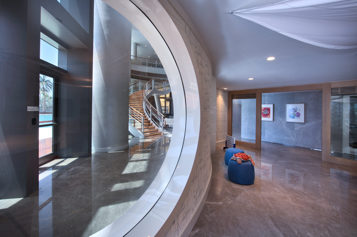 Lobby staircase from the kid's room of the Ritz Carlton Residences in Sunny Isles Beach, FL