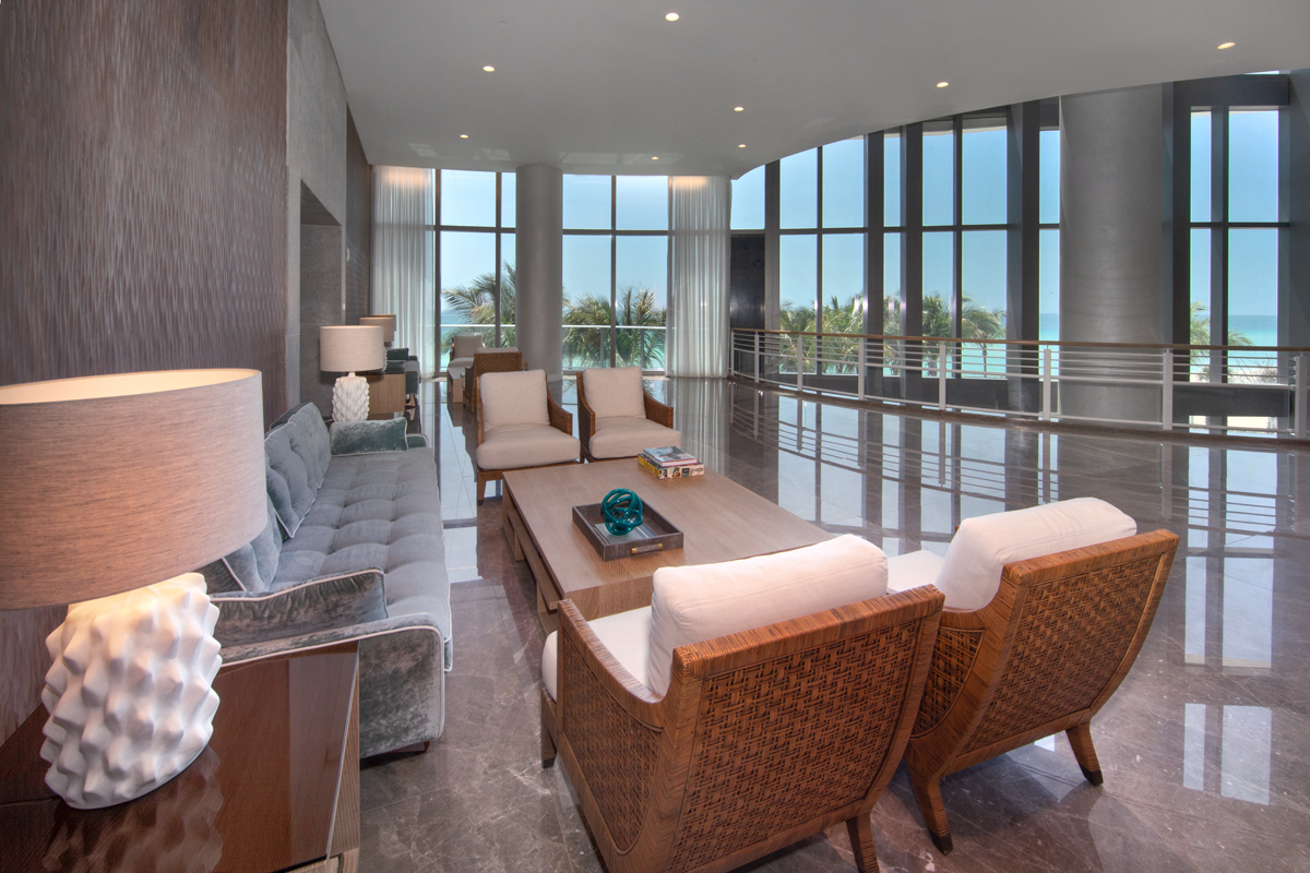 Lobby lounge of the Ritz Carlton Residences in Sunny Isles Beach, FL