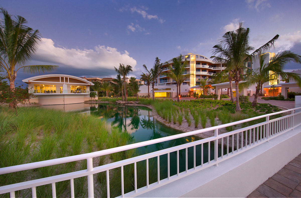 Architectural dusk view at Aria Luxury Condos Longboat Key - Sarasota, FL.