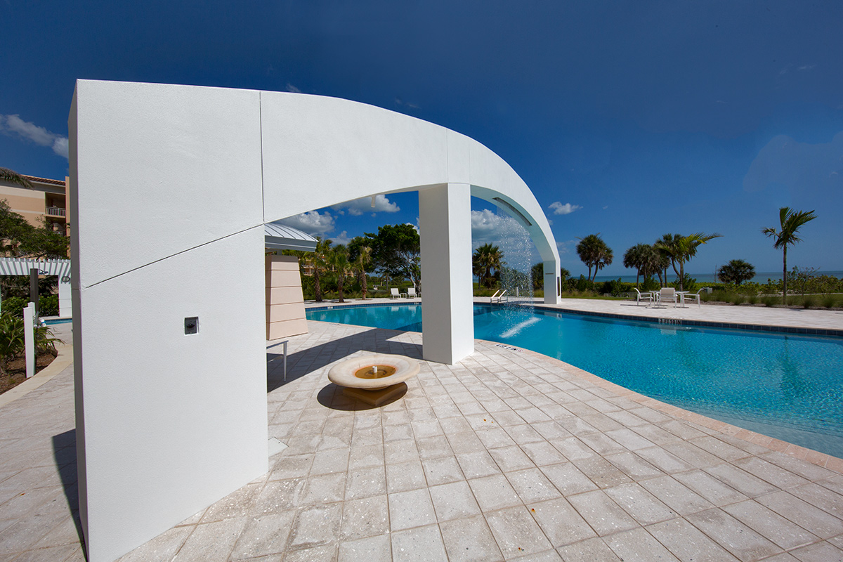 Architectural pool view at Aria Luxury Condos Longboat Key - Sarasota, FL.