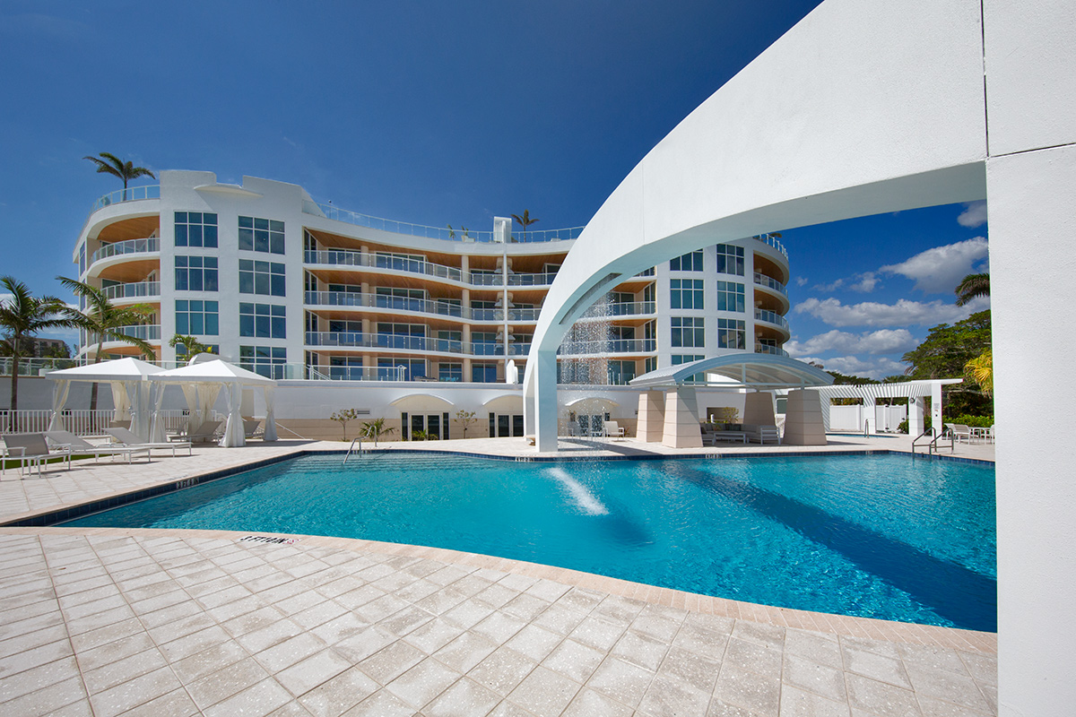 Architectural pool view at Aria Luxury Condos Longboat Key - Sarasota, FL.