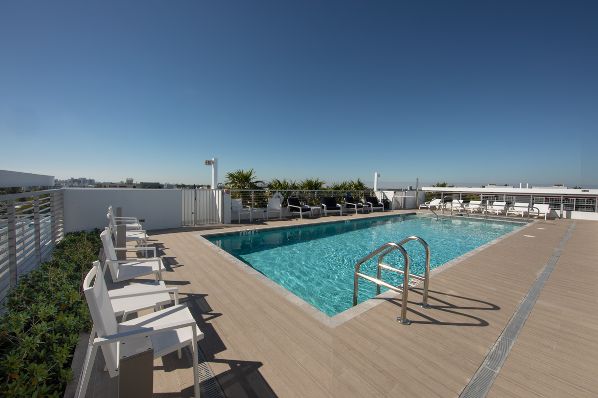 Bay Harbor One luxury condo pool view on Bay Harbor Island, FL.