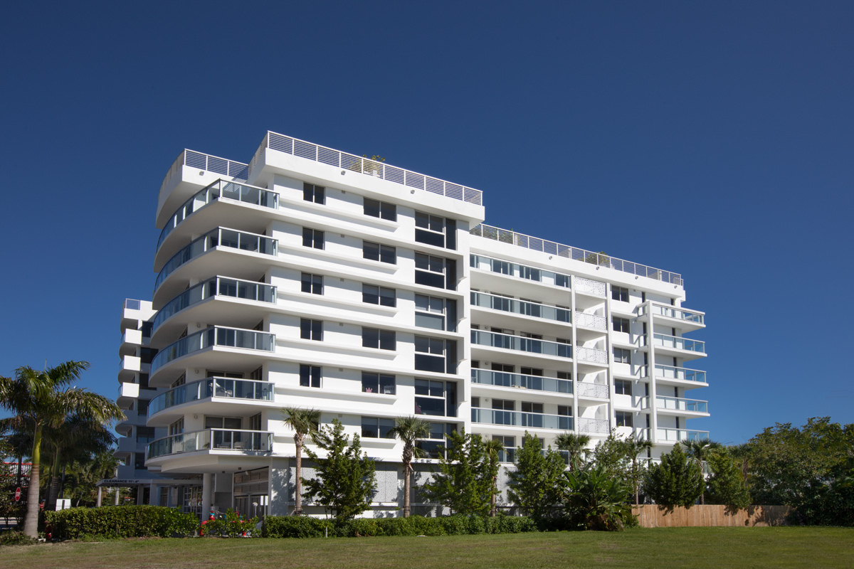 Bay Harbor One luxury condo architectural view on Bay Harbor Island, FL.