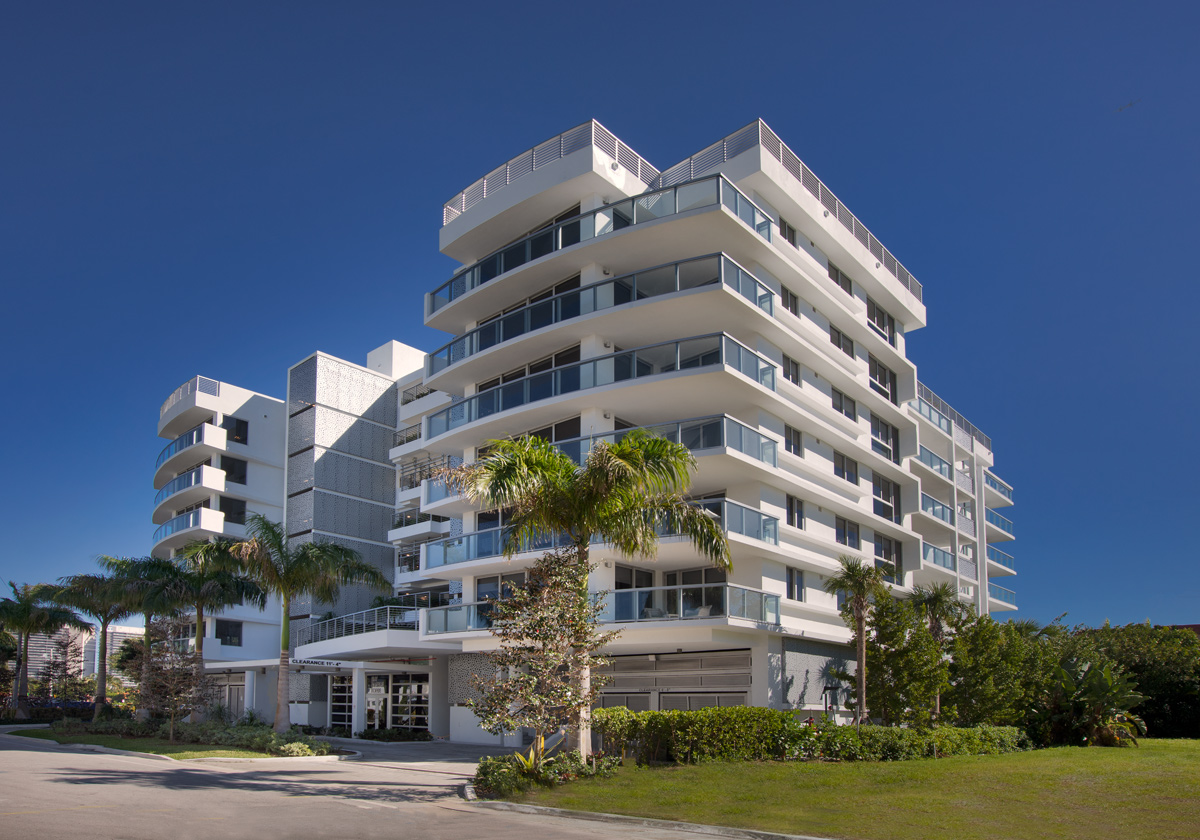 Bay Harbor One luxury condo architectural view on Bay Harbor Island, FL.