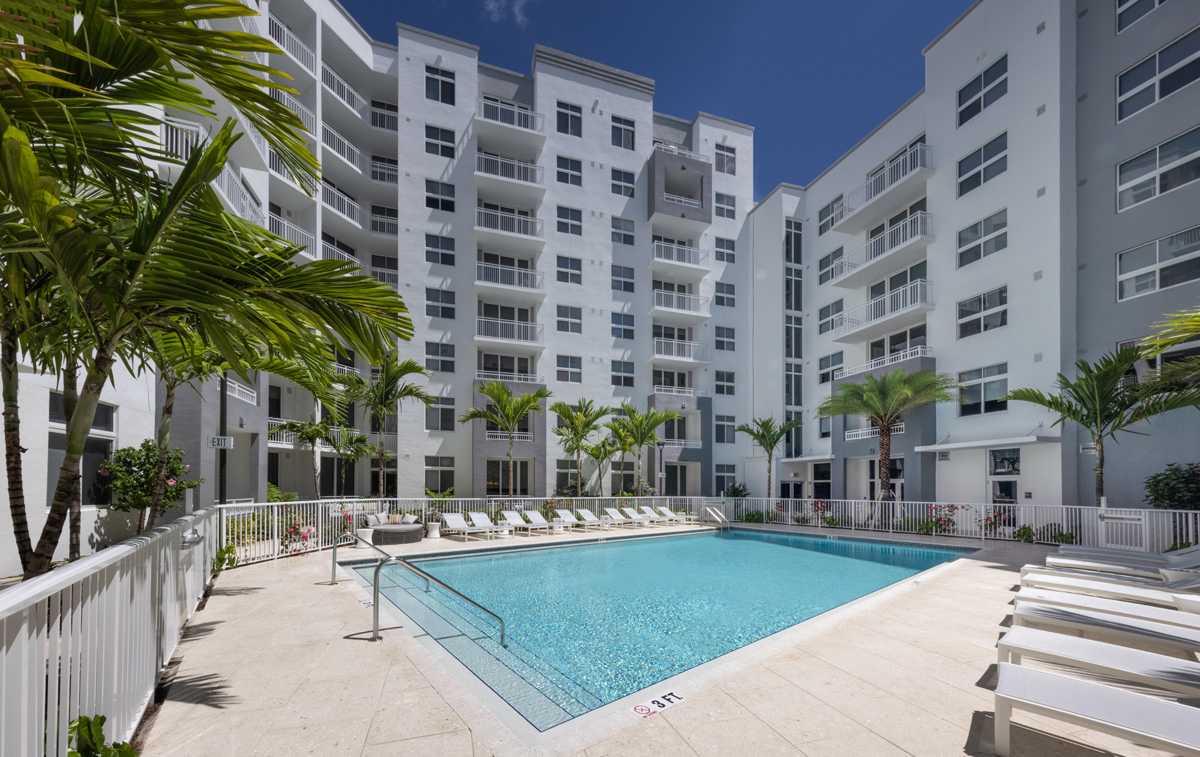 Architectural pool view at Landmark South, Miami.