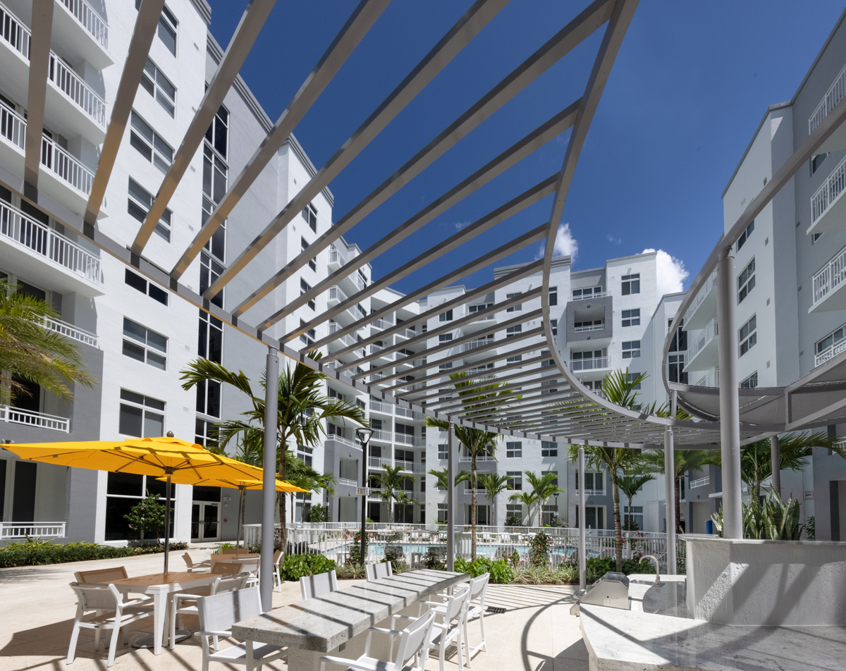 Architectural pool view at Landmark South, Miami.