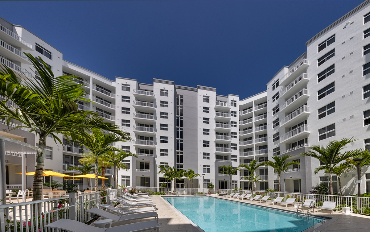 Architectural pool view at Landmark South, Miami.