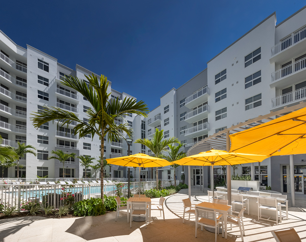 Architectural pool view at Landmark South, Miami.