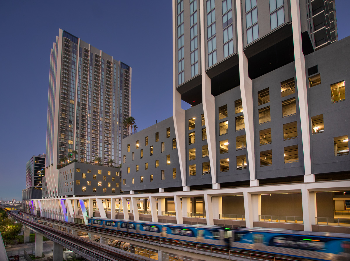 Architectural dusk view of the Miami Central ParkLine residences.