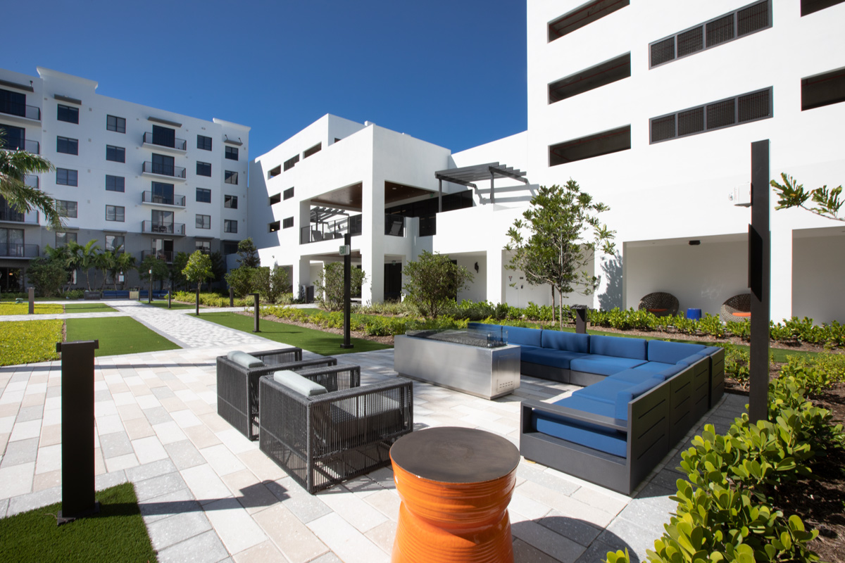 Courtyard lounge view of the Sanctuary Doral FL Luxury Rental.