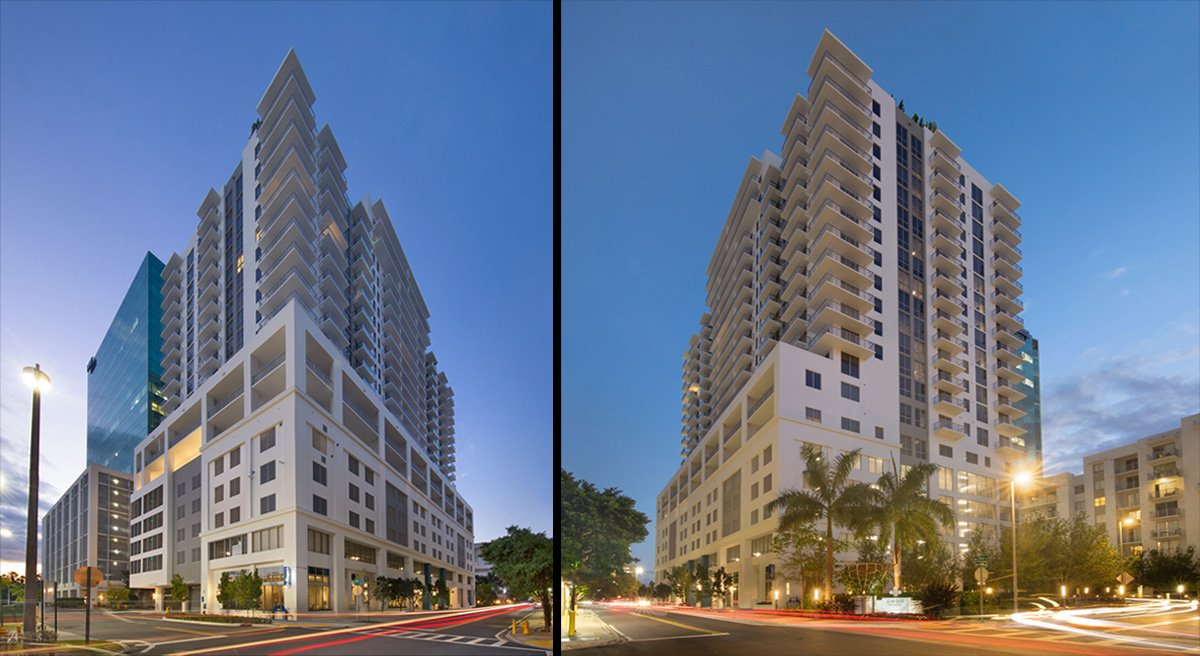 Architectural dusk views at Allegro Dadeland Senior Living - Miami, FL