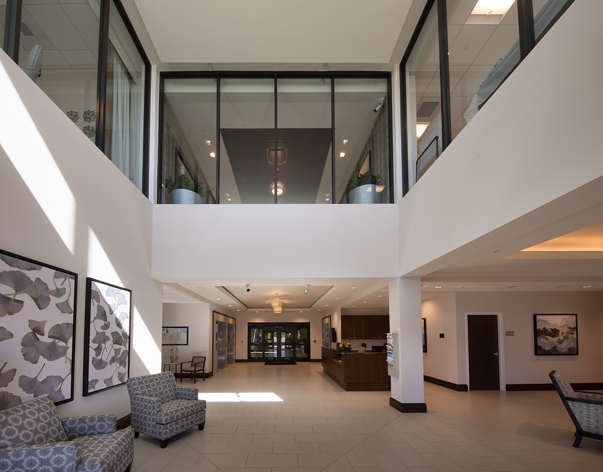 Interior design entrance view of Moorings Park at Grey Oaks senior living in Naples, FL.