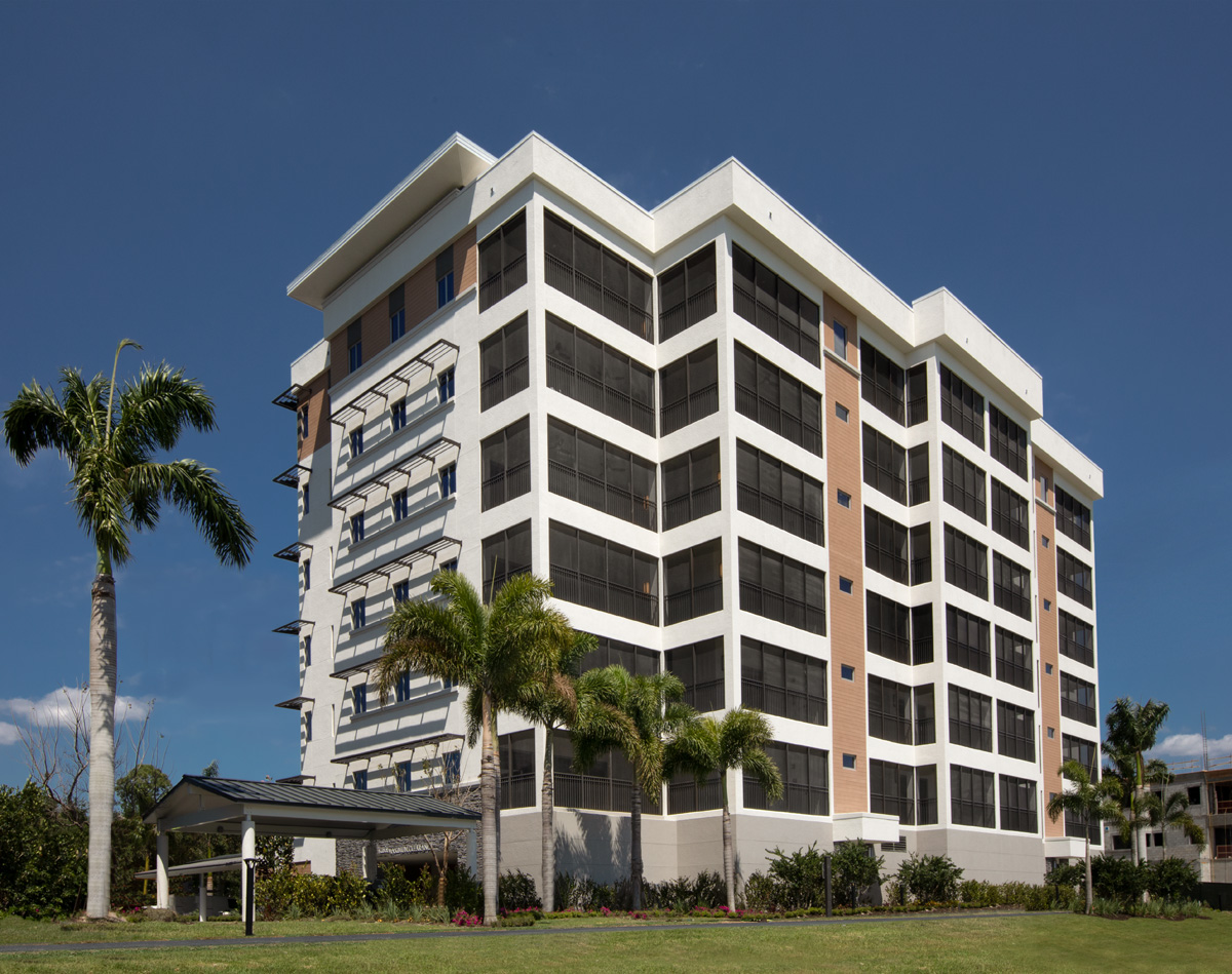 Architectural view of Moorings Park Grande Lake Senior Living in Naples, FL