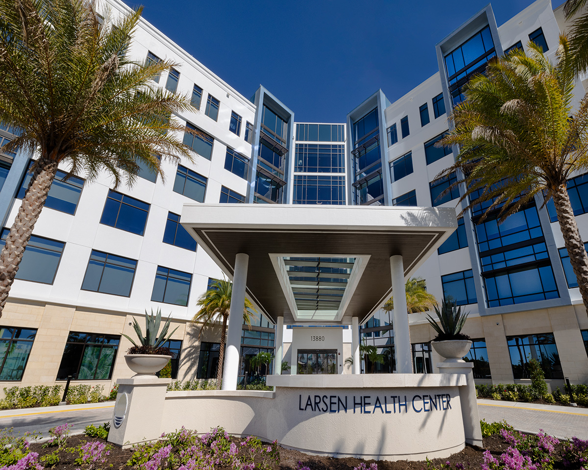 Architectural entrance view of Shell Point Larsen Health in Fort Myers, FL.