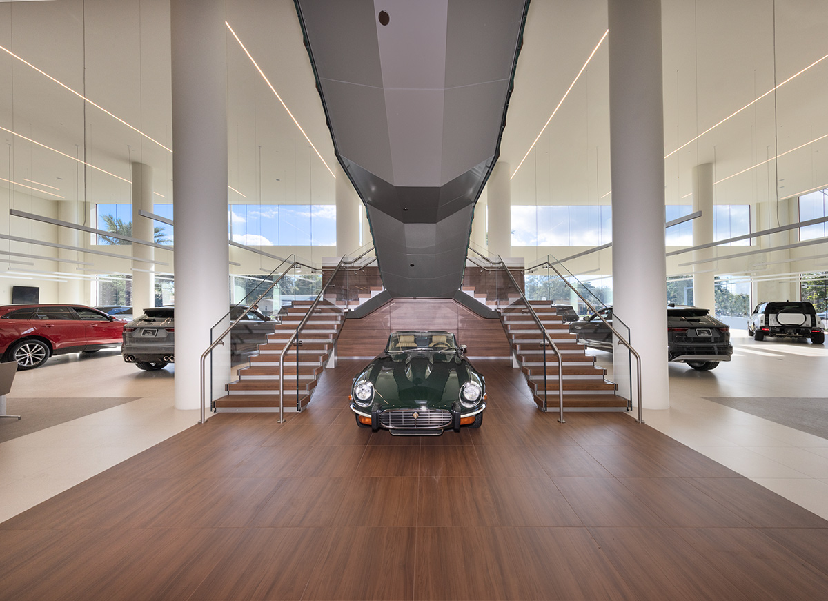 Interior design view of the Miami Jaguar - Land Rover dealership.