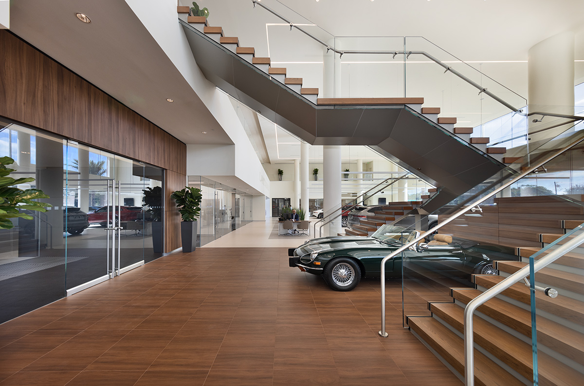 Interior design view of the Miami Jaguar - Land Rover dealership.