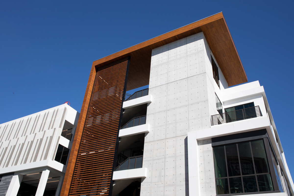 Daytime exterior detail of BLVD at Lenox in Miami Beach, FL.