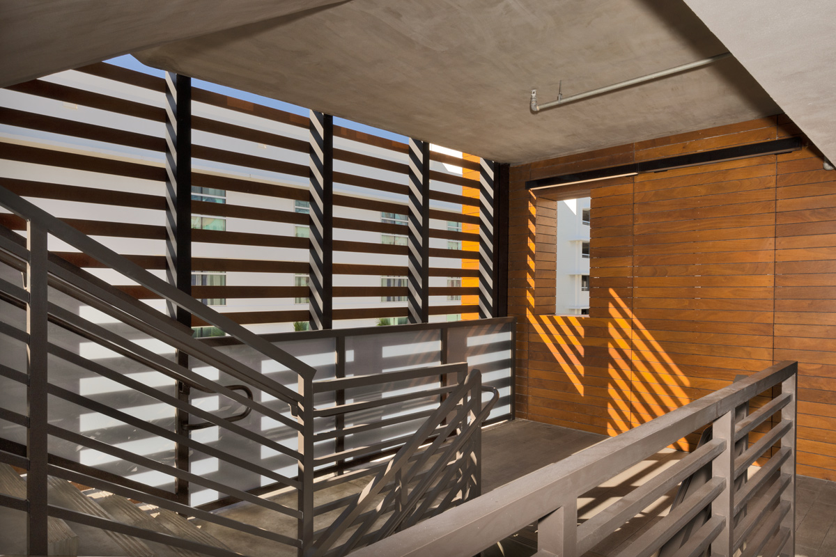 Daytime interior staircase detail of BLVD at Lenox in Miami Beach, FL.