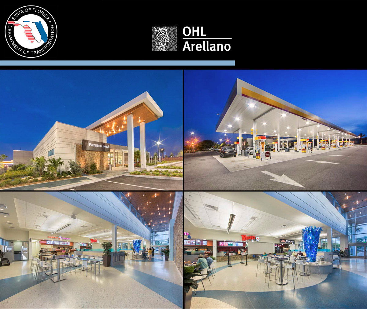 Architectural and interior design views of Pompano Beach FL Service Plaza 