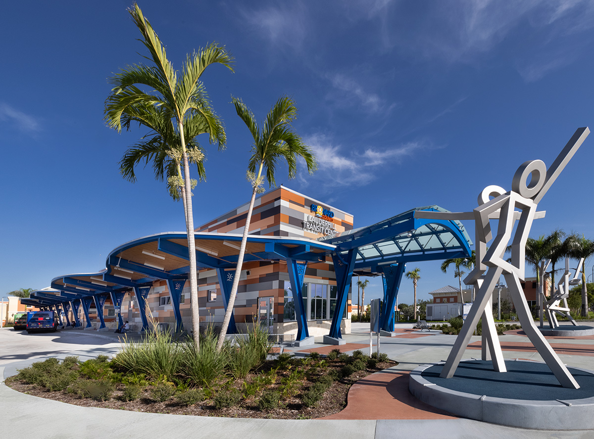 Landscape and art placement at the Lauderhill Transit Center in Lauderhill, FL