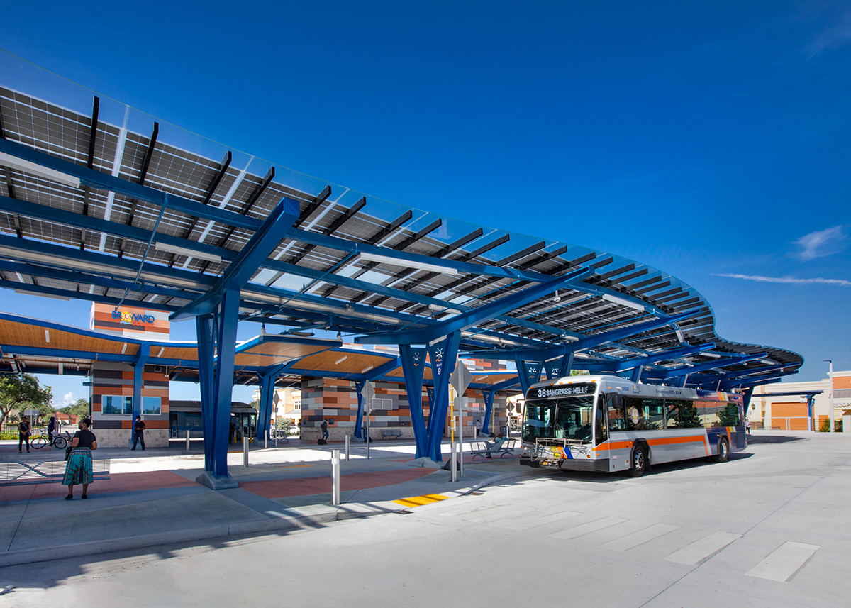 Bus terminal and security booth at the Lauderhill Transit Center in Lauderhill, FL