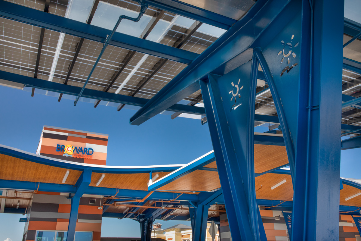 Architectural details of the Lauderhill Transit Center in Lauderhill, FL