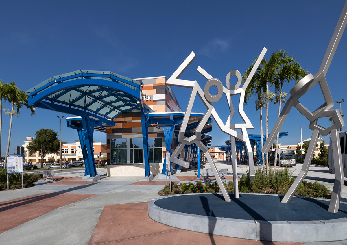 Landscape and art placement at the Lauderhill Transit Center in Lauderhill, FL