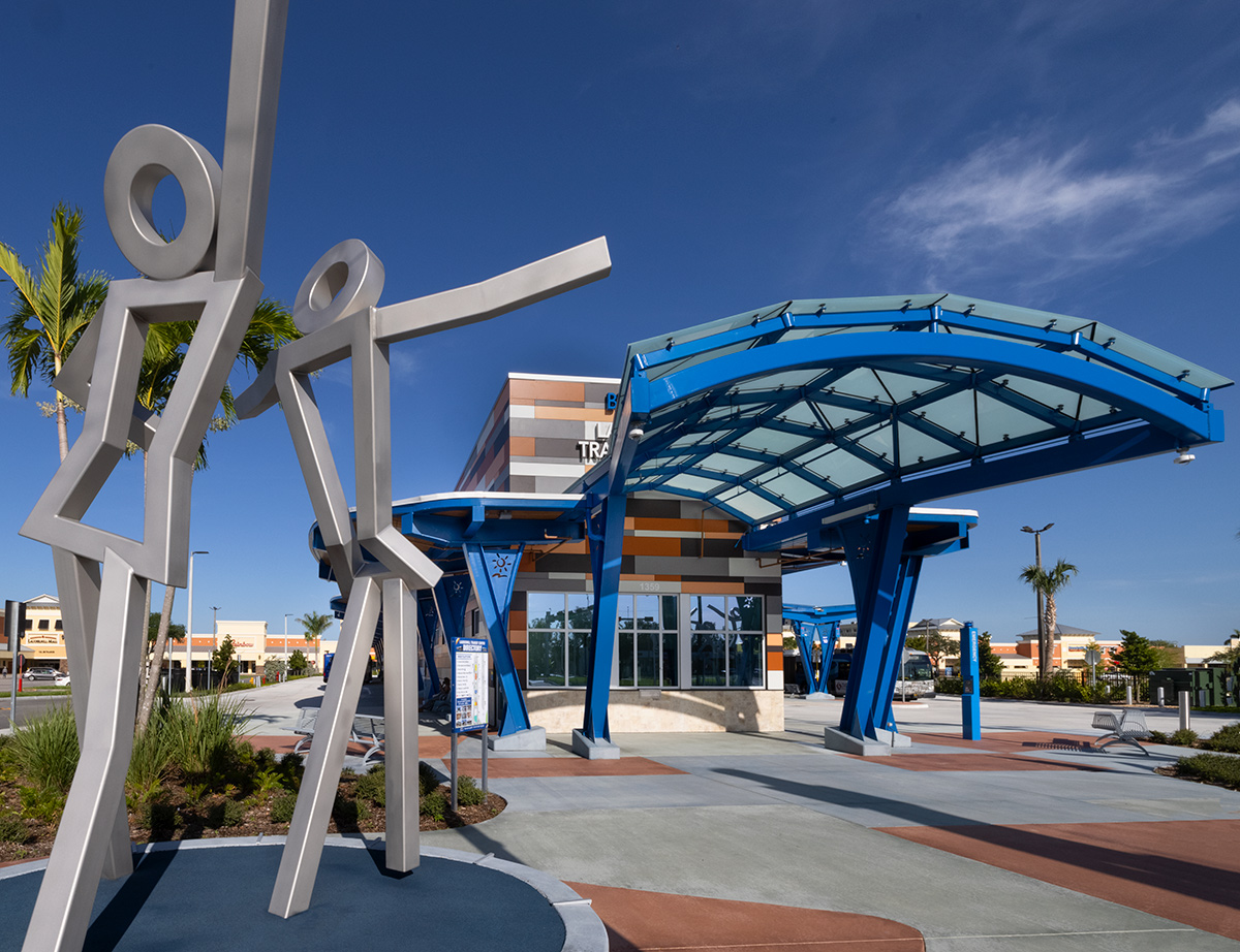 Landscape and art placement at the Lauderhill Transit Center in Lauderhill, FL