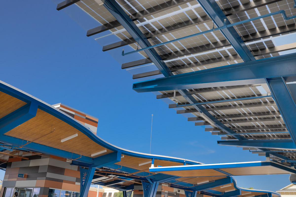 Architectural details of the Lauderhill Transit Center in Lauderhill, FL