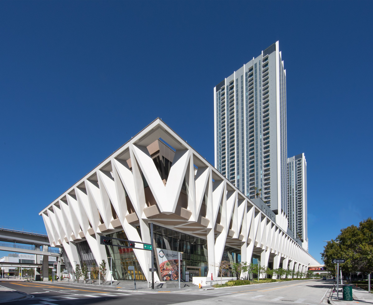 Architectural view of the Brightline Miami Central terminal.