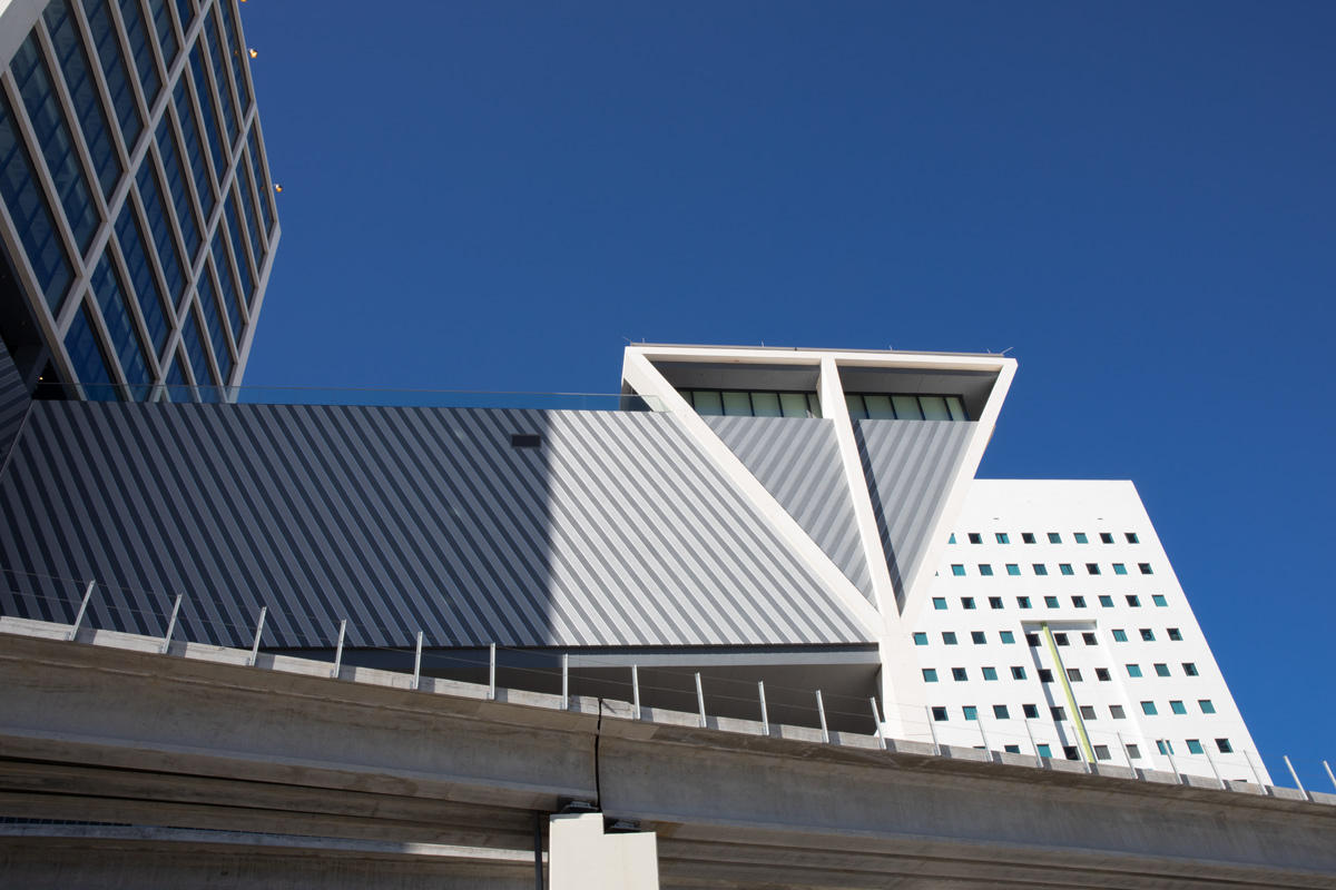 Architectural detail of the Brightline Miami Central terminal.