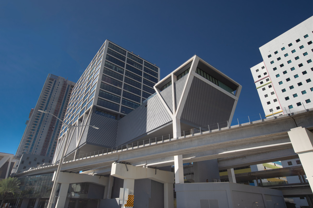 Architectural view of the Brightline Miami Central terminal.