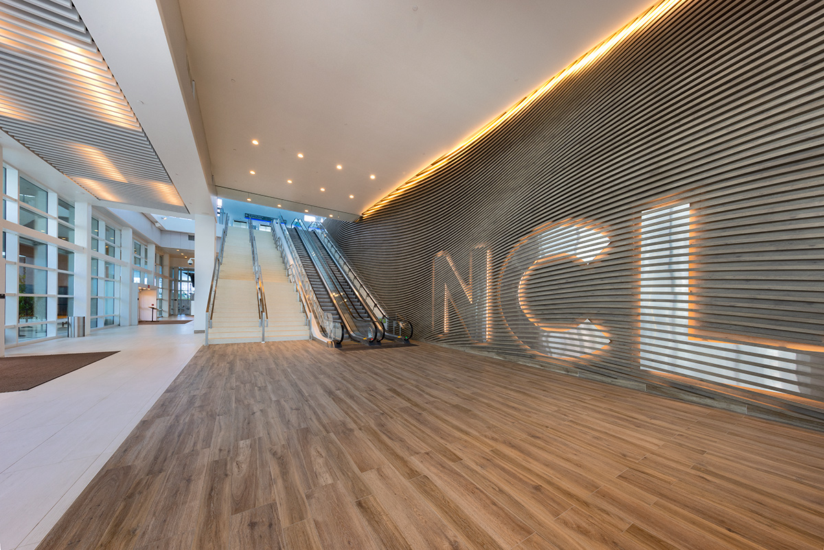 Interior design entrance view of the Norwegian Cruise Lines Terminal B Port Miami.