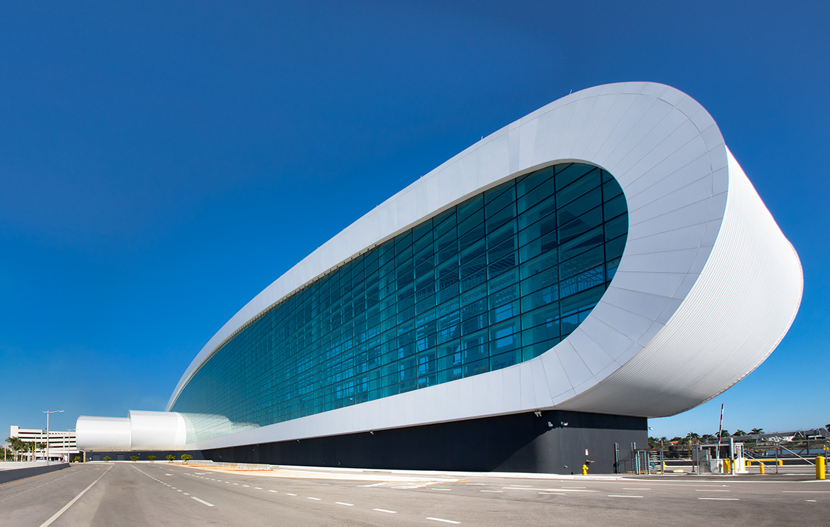 Architectural view of the Norwegian Cruise Lines Terminal B Port Miami.