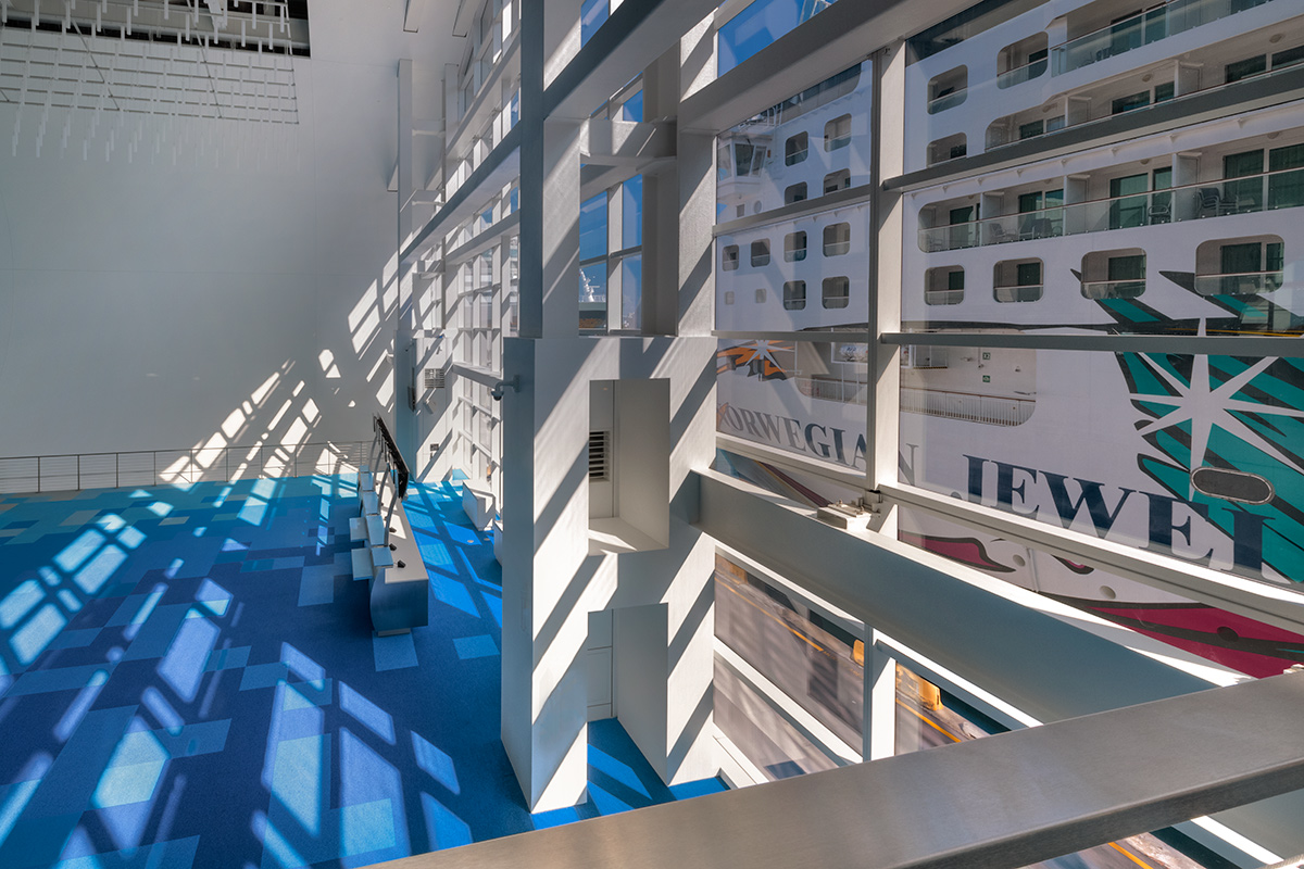 Interior design vip checkin view of the Norwegian Cruise Lines Terminal B Port Miami.