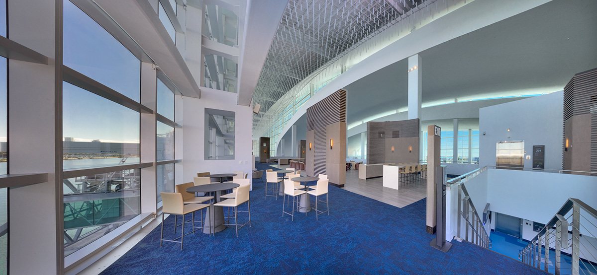 Interior design vip lounge view of the Norwegian Cruise Lines Terminal B Port Miami.