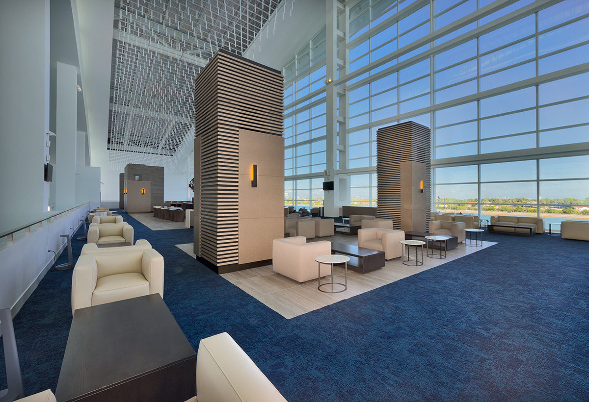 Interior design vip lounge view of the Norwegian Cruise Lines Terminal B Port Miami.