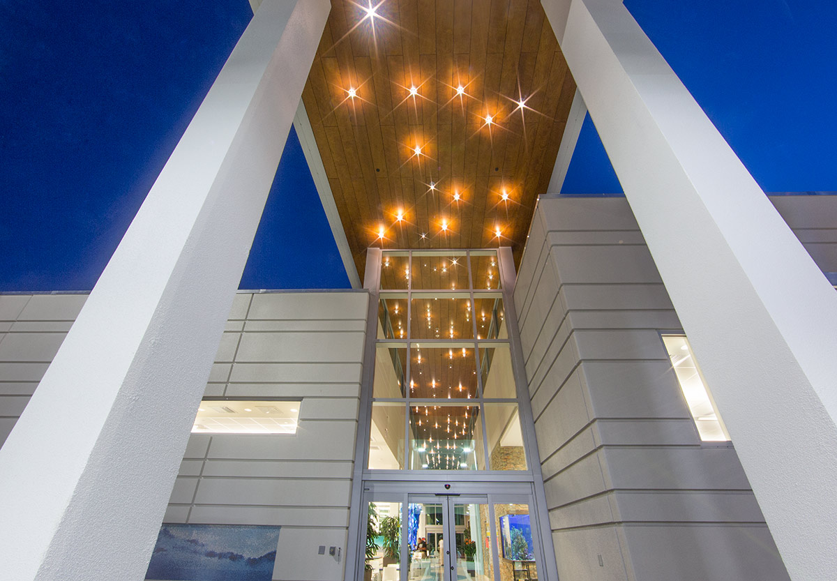 Architectural dusk view of the Pompano Beach FL Service Plaza.