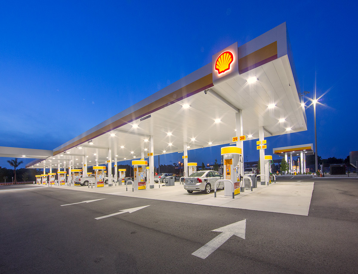 Architectural dusk view of the Pompano Beach FL Service Plaza.