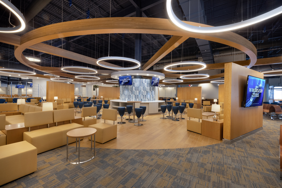 Interior design view of Port Canaveral Terminal 3 guest lounge.