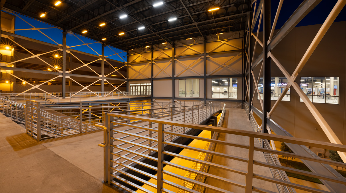 Architectural dusk view of Port Canaveral Terminal 3  launch pad entrance.